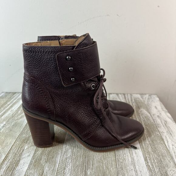 Franco Sarto Boots Eden Womens 8 Burgundy Leather Lace Up Block Heel - Picture 6 of 13